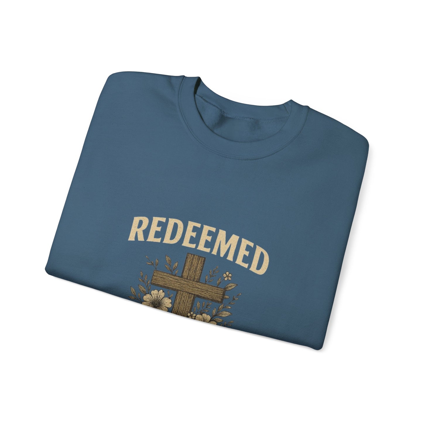 Redeemed Cross Floral Crewneck Sweatshirt — Soft Vintage Christian Sweatshirt