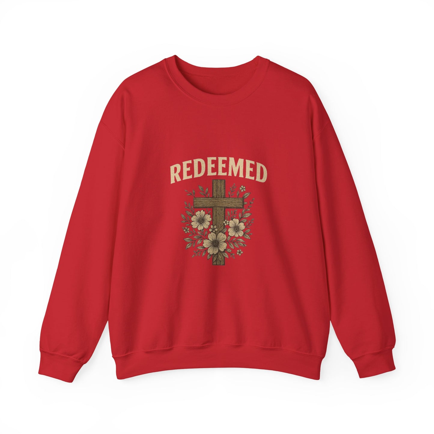 Redeemed Cross Floral Crewneck Sweatshirt — Soft Vintage Christian Sweatshirt