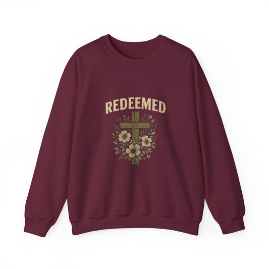 Redeemed Cross Floral Crewneck Sweatshirt — Soft Vintage Christian Sweatshirt