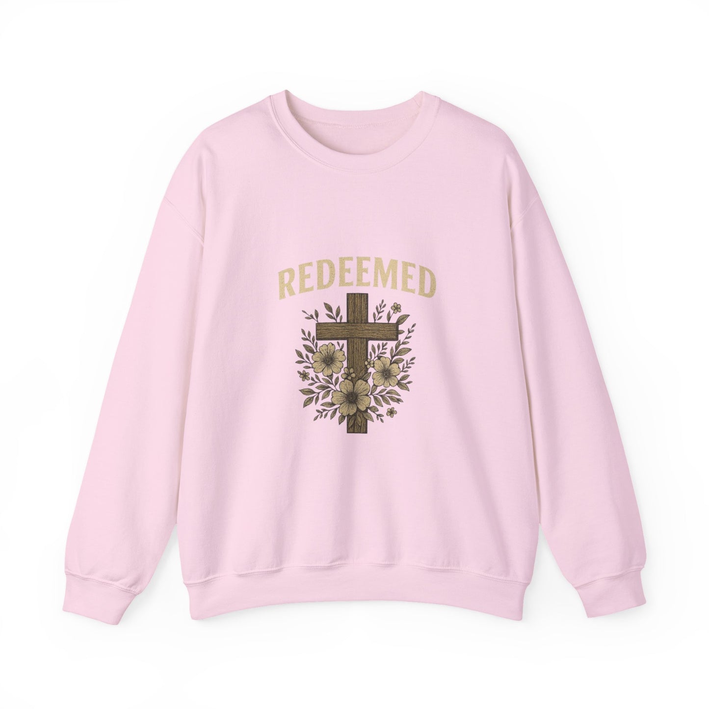 Redeemed Cross Floral Crewneck Sweatshirt — Soft Vintage Christian Sweatshirt