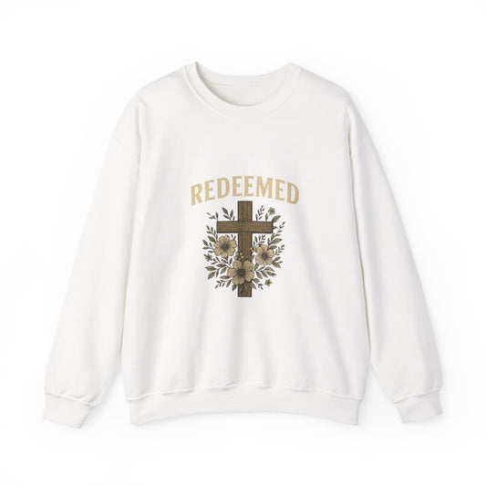 Redeemed Cross Floral Crewneck Sweatshirt — Soft Vintage Christian Sweatshirt