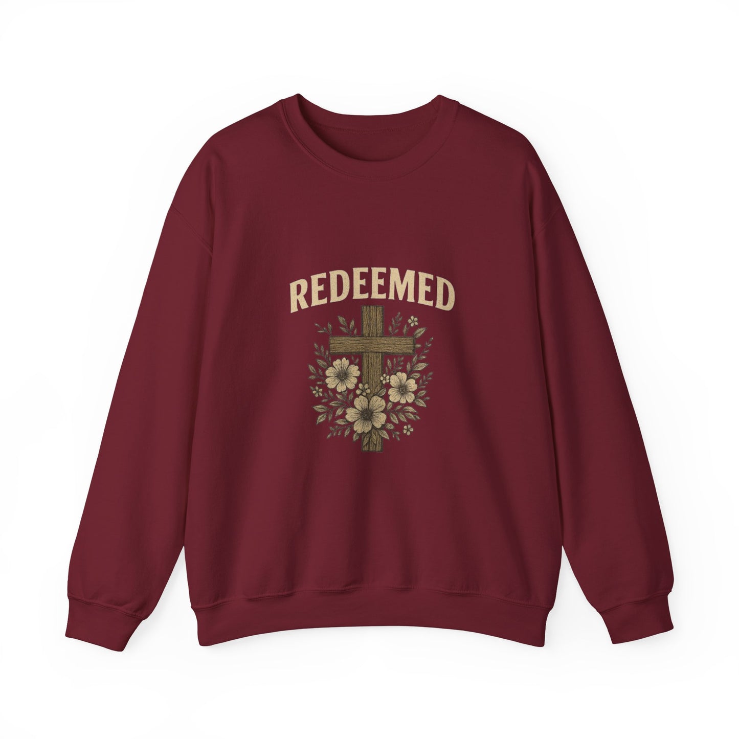 Redeemed Cross Floral Crewneck Sweatshirt — Soft Vintage Christian Sweatshirt