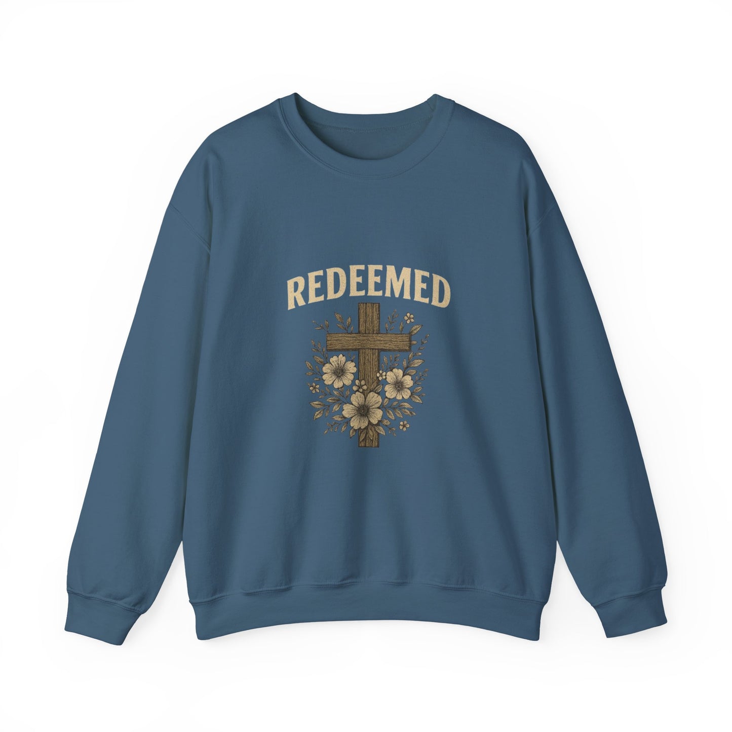 Redeemed Cross Floral Crewneck Sweatshirt — Soft Vintage Christian Sweatshirt