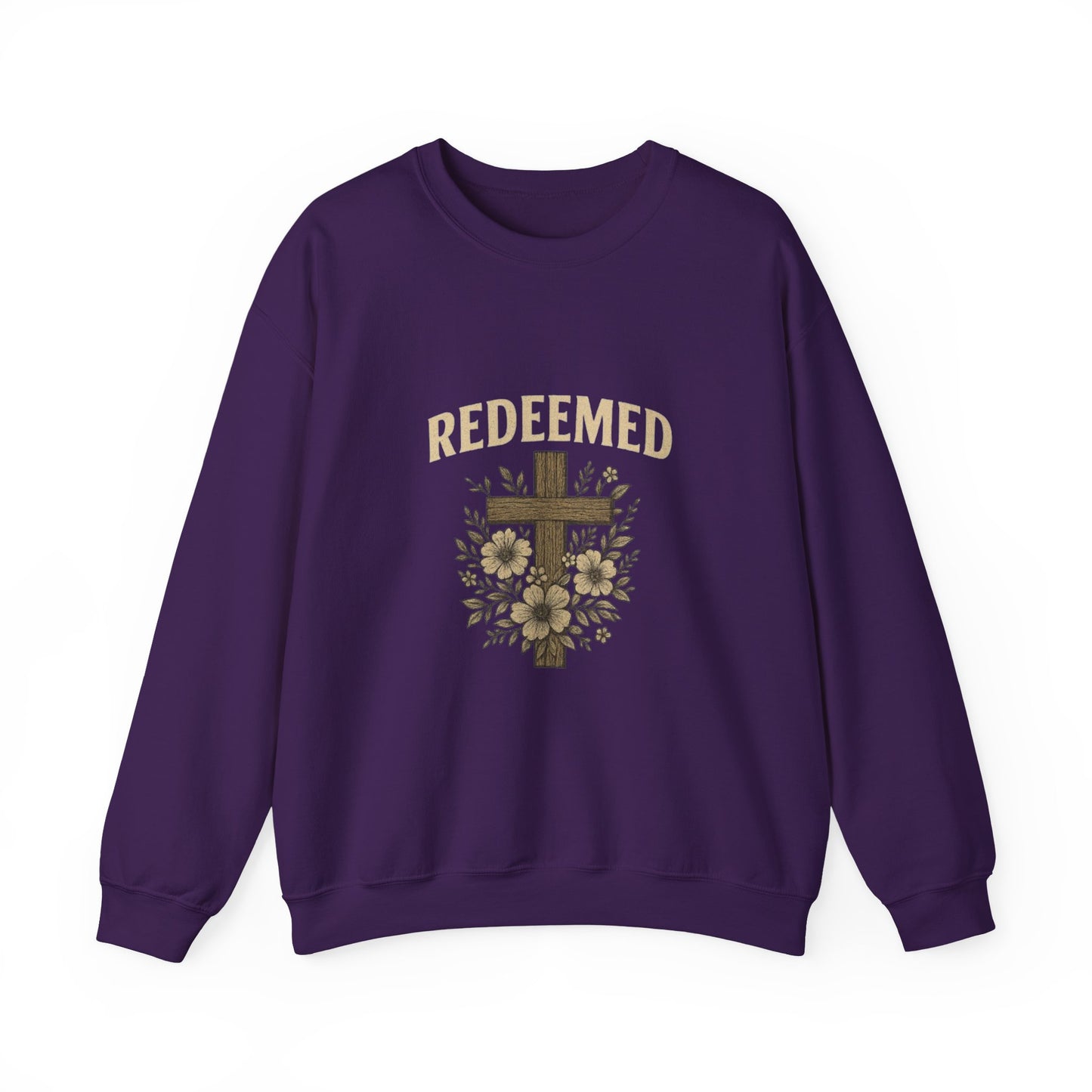 Redeemed Cross Floral Crewneck Sweatshirt — Soft Vintage Christian Sweatshirt
