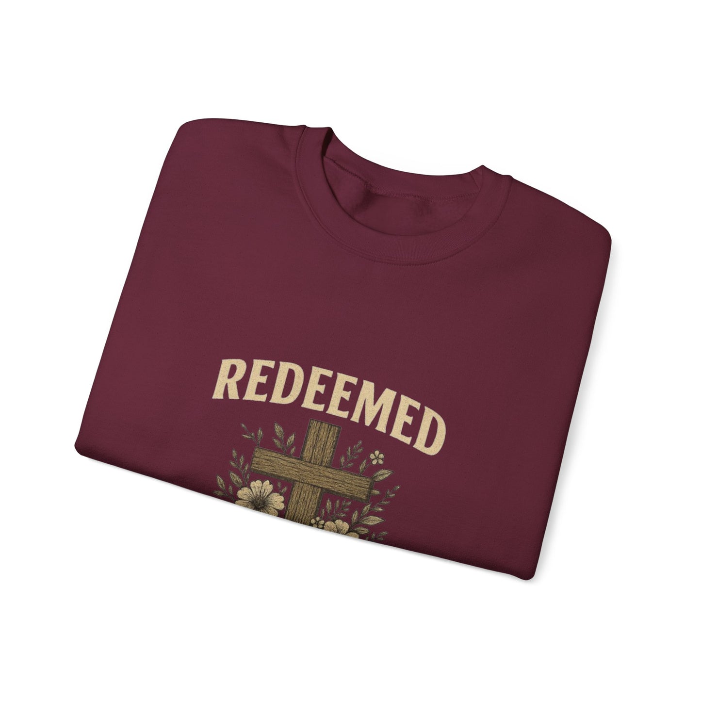 Redeemed Cross Floral Crewneck Sweatshirt — Soft Vintage Christian Sweatshirt