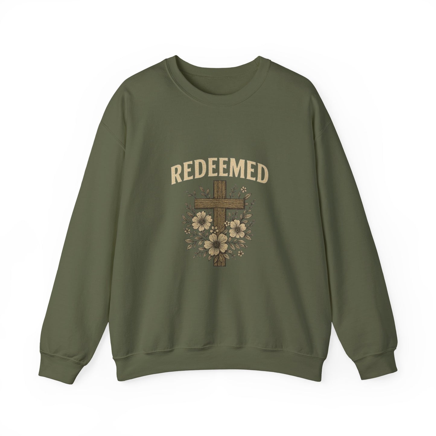 Redeemed Cross Floral Crewneck Sweatshirt — Soft Vintage Christian Sweatshirt