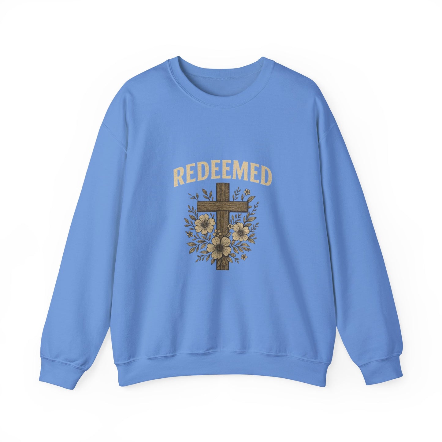 Redeemed Cross Floral Crewneck Sweatshirt — Soft Vintage Christian Sweatshirt
